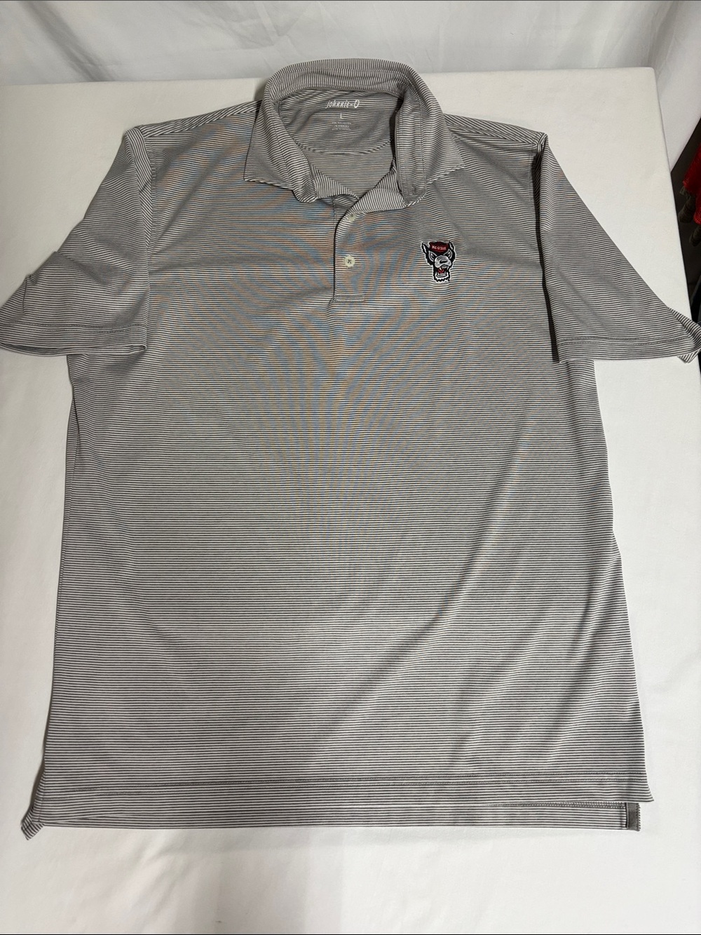 Johnnie-O NC State Wolfpack Men’s Large Performance Golf Polo Gray Stripe